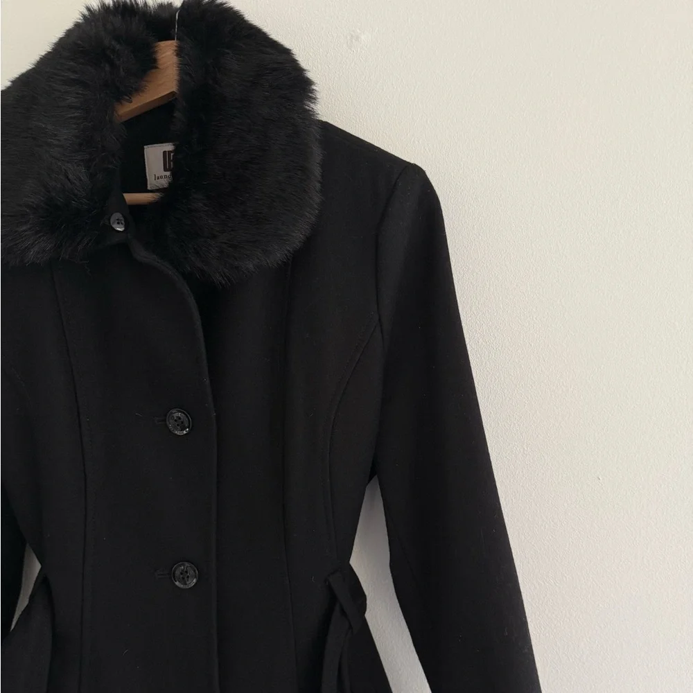 Laundry by Design Black Faux Fur Trim Wool Blend Peacoat Medium